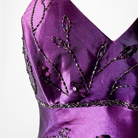 Vintage Purple Gradient Ombre Floral Beaded Satin Bodycon Maxi Dress Size M/L - Picture 6 of 11